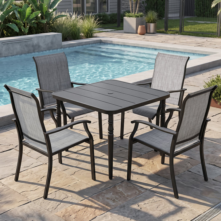 5-Piece Patio Textilene Dining Set with Umbrella Hole, Powder Coating