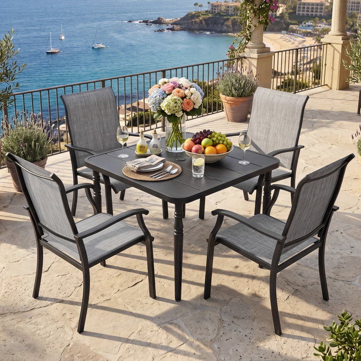5-Piece Patio Textilene Dining Set with Umbrella Hole, Powder Coating