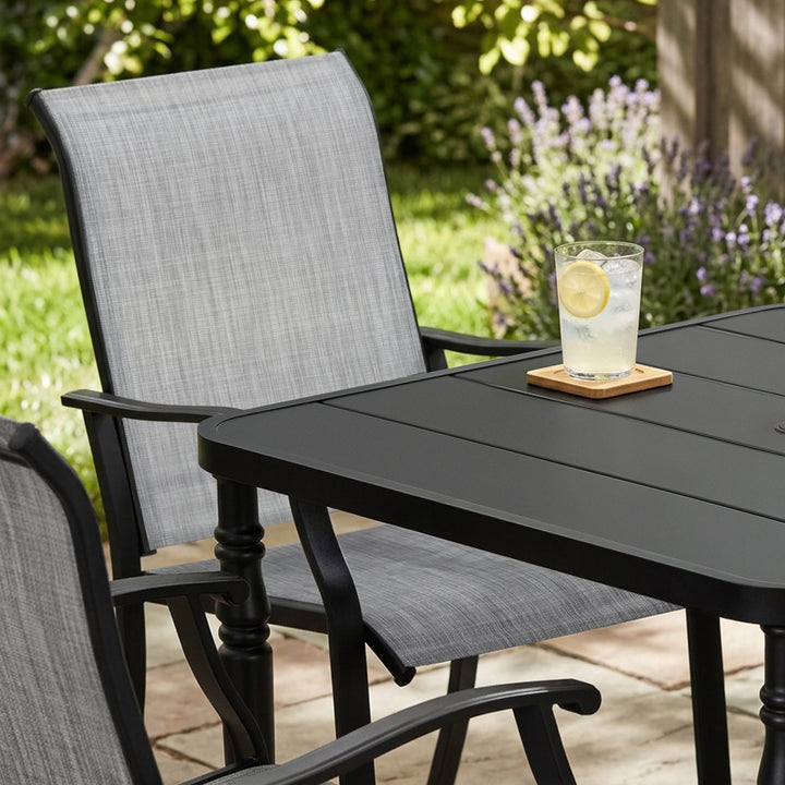 5-Piece Patio Textilene Dining Set with Umbrella Hole, Powder Coating