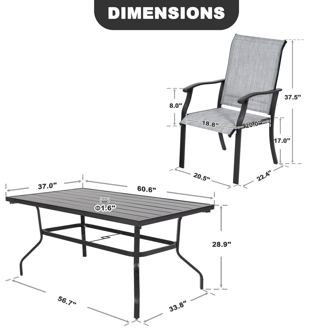 7-Piece Patio Textilene Dining Set with Umbrella Hole, Powder Coating
