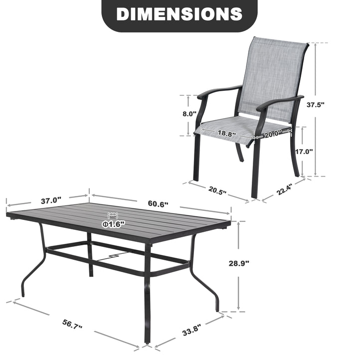 7-Piece Patio Textilene Dining Set with Umbrella Hole, Powder Coating