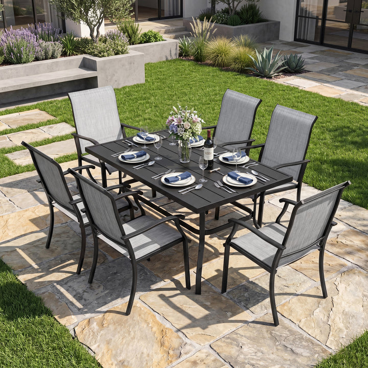 7-Piece Patio Textilene Dining Set with Umbrella Hole, Powder Coating