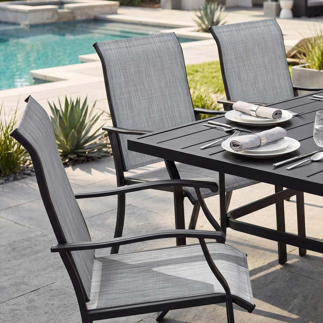 7-Piece Patio Textilene Dining Set with Umbrella Hole, Powder Coating