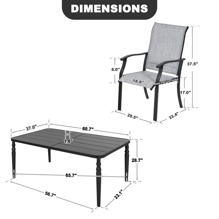 Patio 7-Piece Textilene Dining Chairs with Metal Table, Umbrella Hole