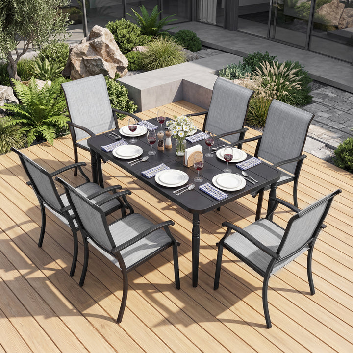 Patio 7-Piece Textilene Dining Chairs with Metal Table, Umbrella Hole