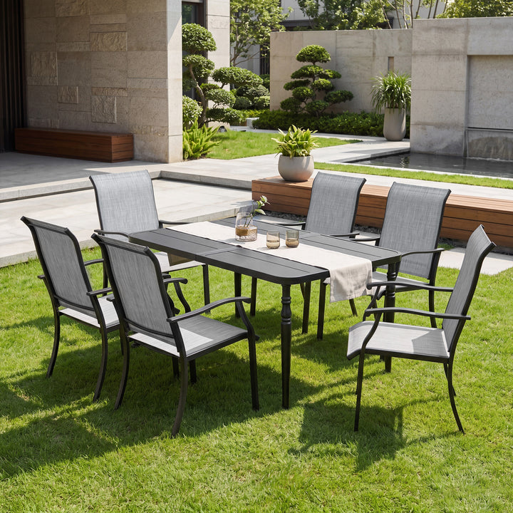 Patio 7-Piece Textilene Dining Chairs with Metal Table, Umbrella Hole