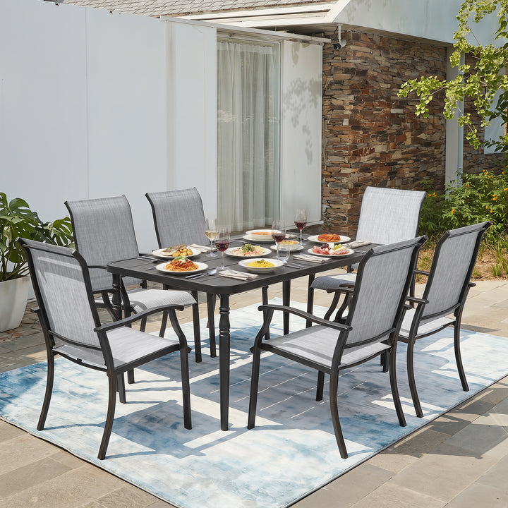 Patio 7-Piece Textilene Dining Chairs with Metal Table, Umbrella Hole