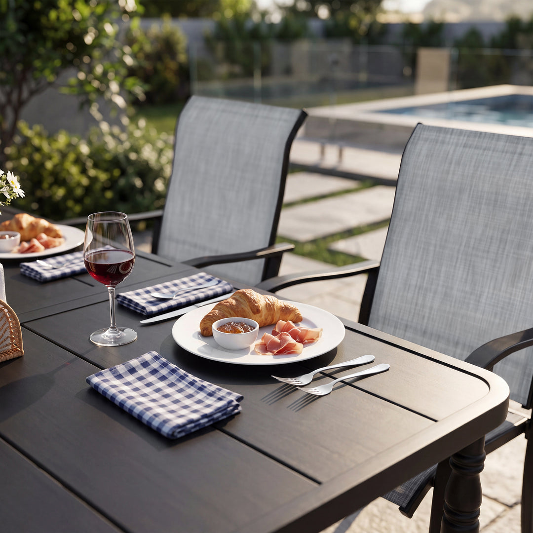 Patio 7-Piece Textilene Dining Chairs with Metal Table, Umbrella Hole