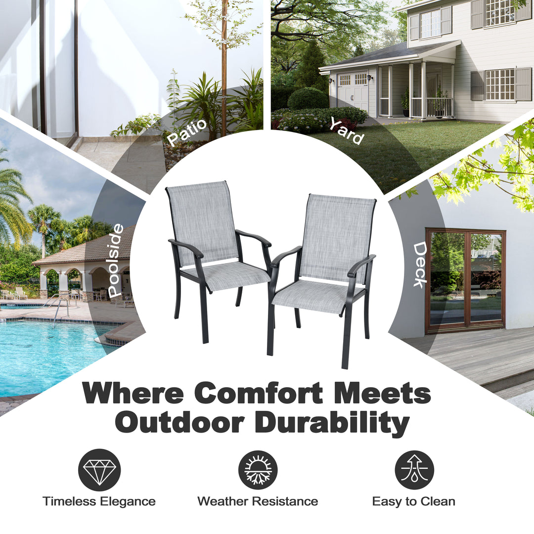 Patio 7-Piece Textilene Dining Chairs with Metal Table, Umbrella Hole