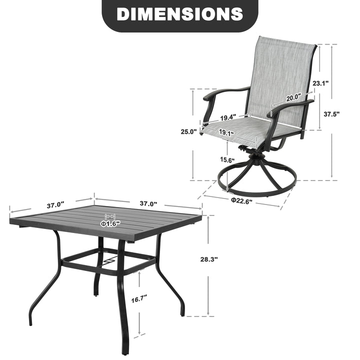 5-Piece Patio Dining Set with Umbrella Hole, Textilene Swivel Chairs