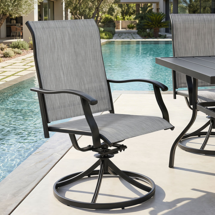 5-Piece Patio Dining Set with Umbrella Hole, Textilene Swivel Chairs
