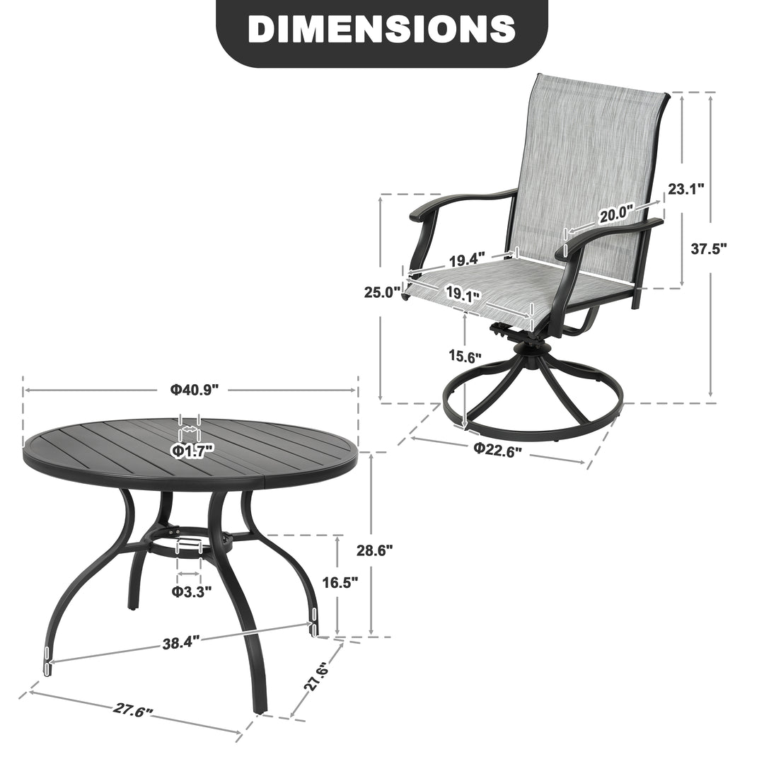 5-Piece Patio Dining Set with Umbrella Hole, Textilene Swivel Chairs