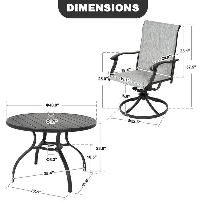 5-Piece Patio Dining Set with Umbrella Hole, Textilene Swivel Chairs