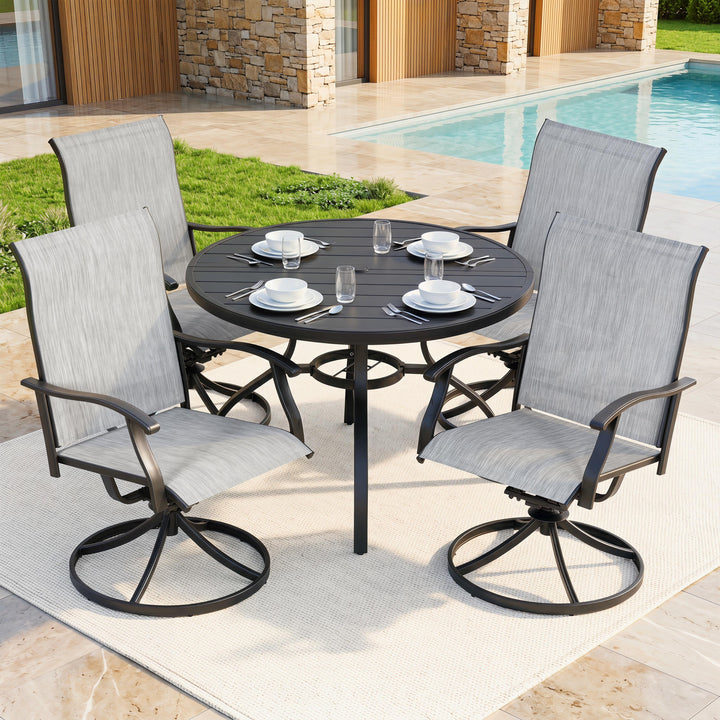 5-Piece Patio Dining Set with Umbrella Hole, Textilene Swivel Chairs