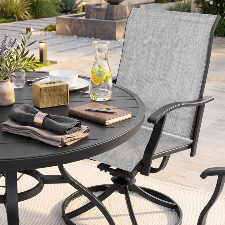 5-Piece Patio Dining Set with Umbrella Hole, Textilene Swivel Chairs