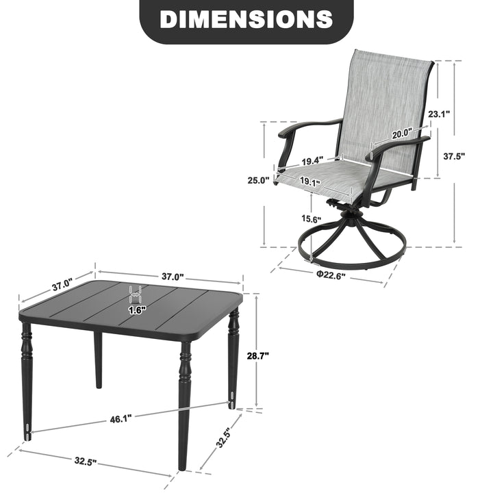 5-Piece Outdoor Dining Set with Umbrella Hole, Textilene Swivel Chairs