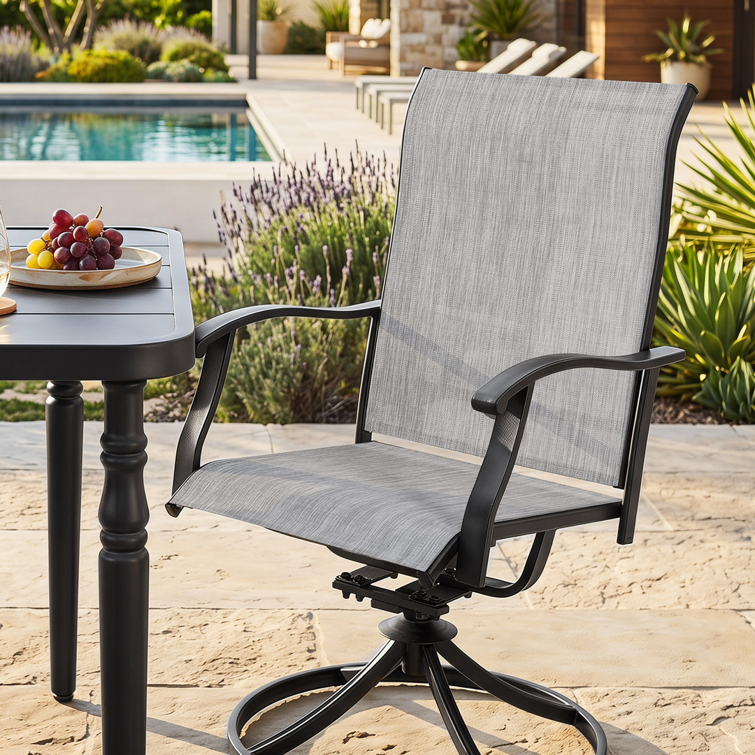 5-Piece Outdoor Dining Set with Umbrella Hole, Textilene Swivel Chairs