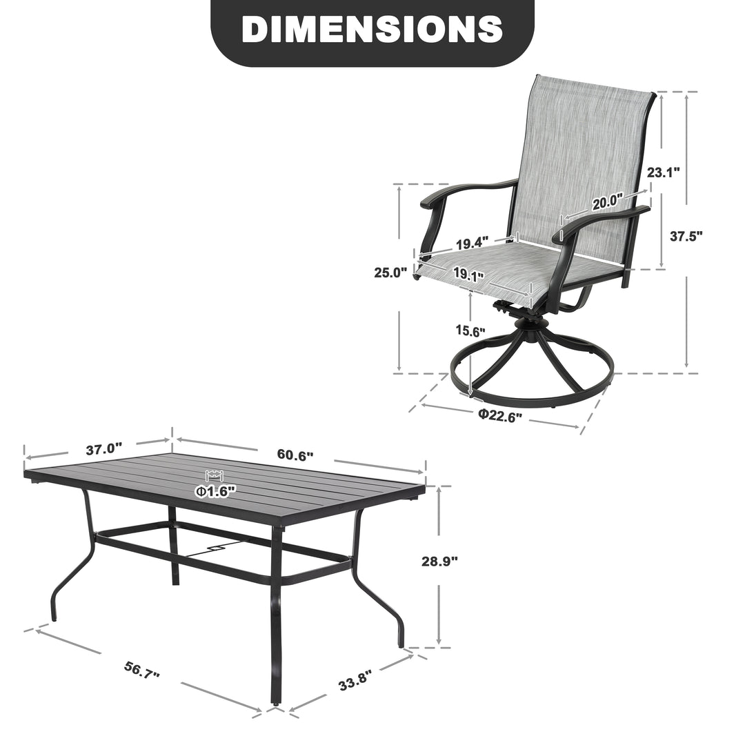 Patio 7-Piece Textilene Dining Set with Umbrella Hole, Swivel Design