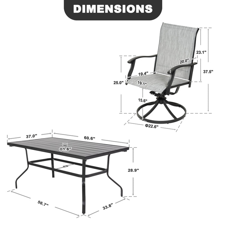 Patio 7-Piece Textilene Dining Set with Umbrella Hole, Swivel Design