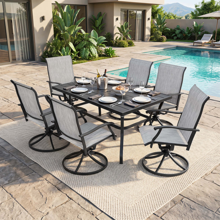 Patio 7-Piece Textilene Dining Set with Umbrella Hole, Swivel Design