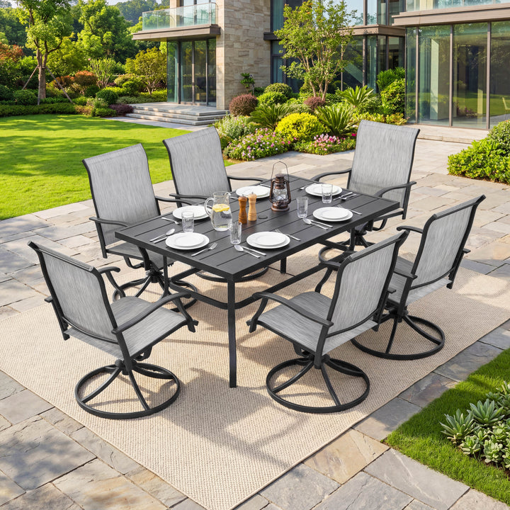 Patio 7-Piece Textilene Dining Set with Umbrella Hole, Swivel Design
