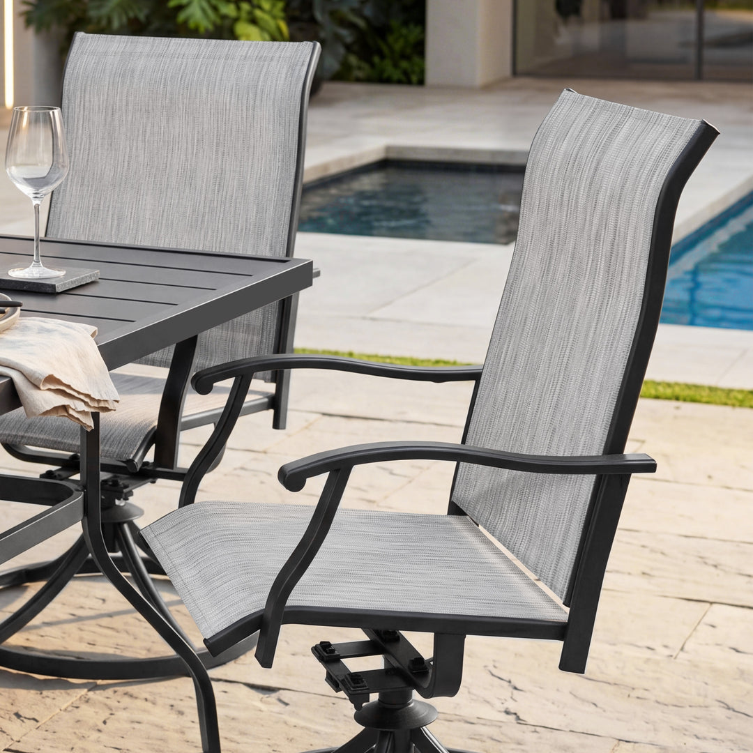 Patio 7-Piece Textilene Dining Set with Umbrella Hole, Swivel Design