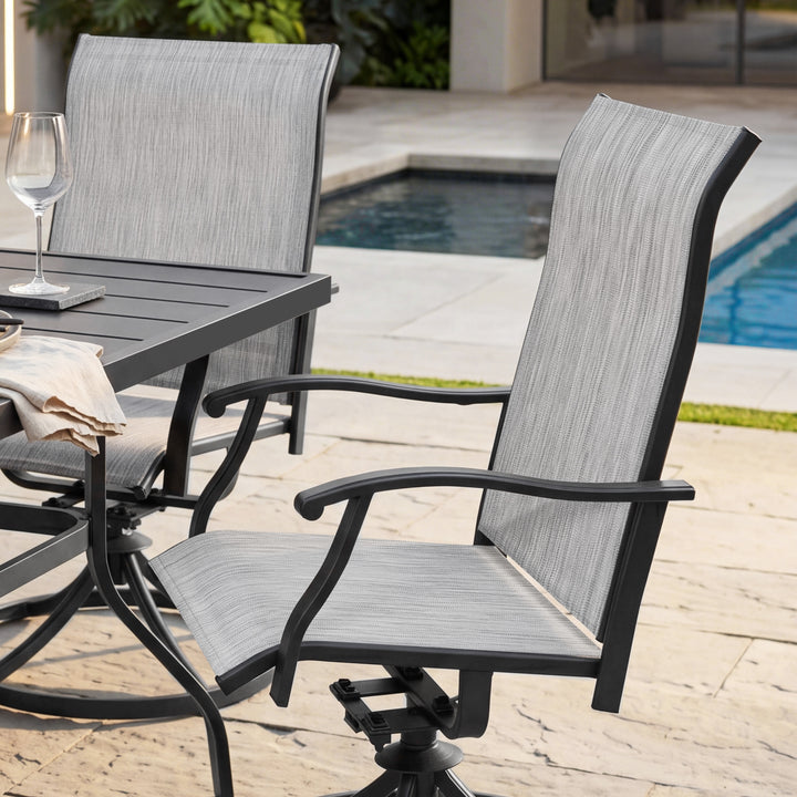 Patio 7-Piece Textilene Dining Set with Umbrella Hole, Swivel Design