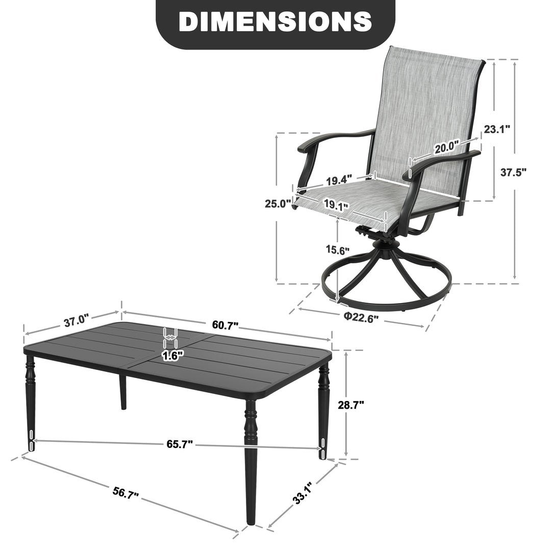 Patio 7-Piece Textilene Dining Set with Umbrella Hole, Swivel Design
