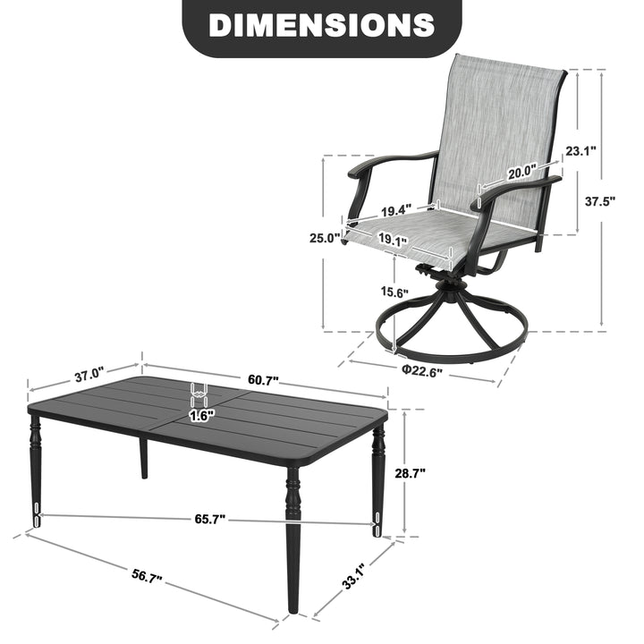 Patio 7-Piece Textilene Dining Set with Umbrella Hole, Swivel Design