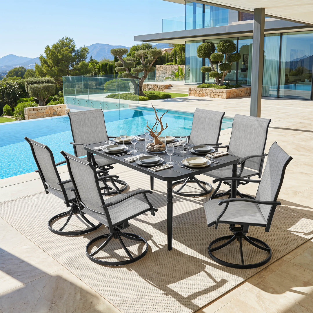 Patio 7-Piece Textilene Dining Set with Umbrella Hole, Swivel Design