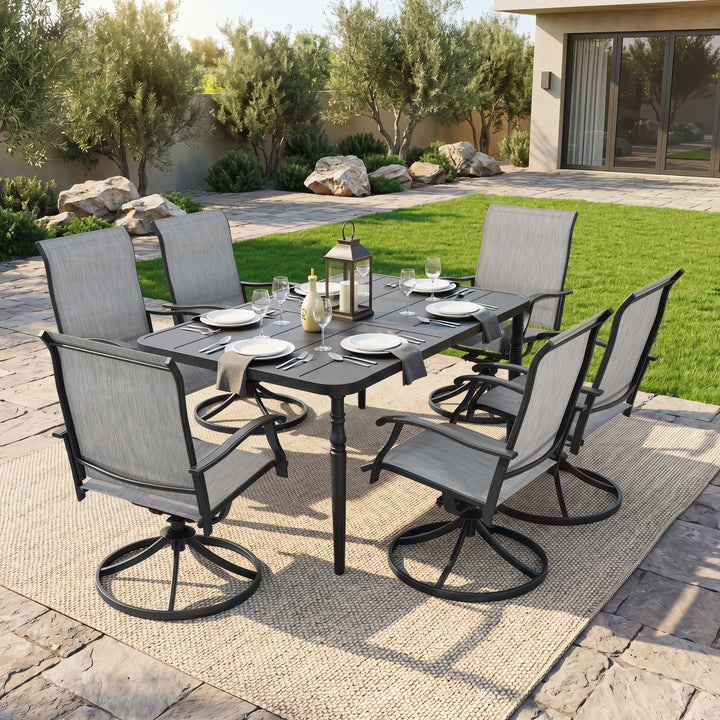 Patio 7-Piece Textilene Dining Set with Umbrella Hole, Swivel Design