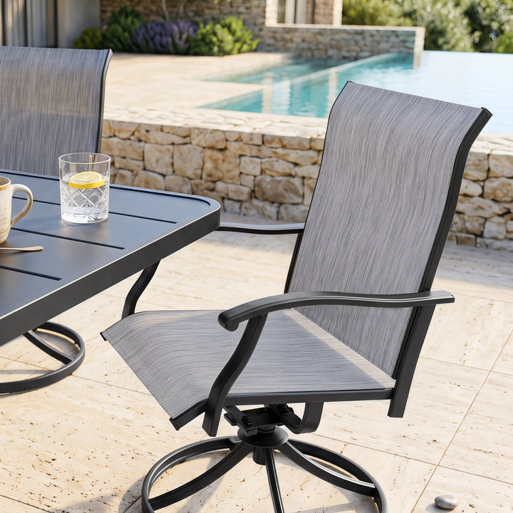 Patio 7-Piece Textilene Dining Set with Umbrella Hole, Swivel Design