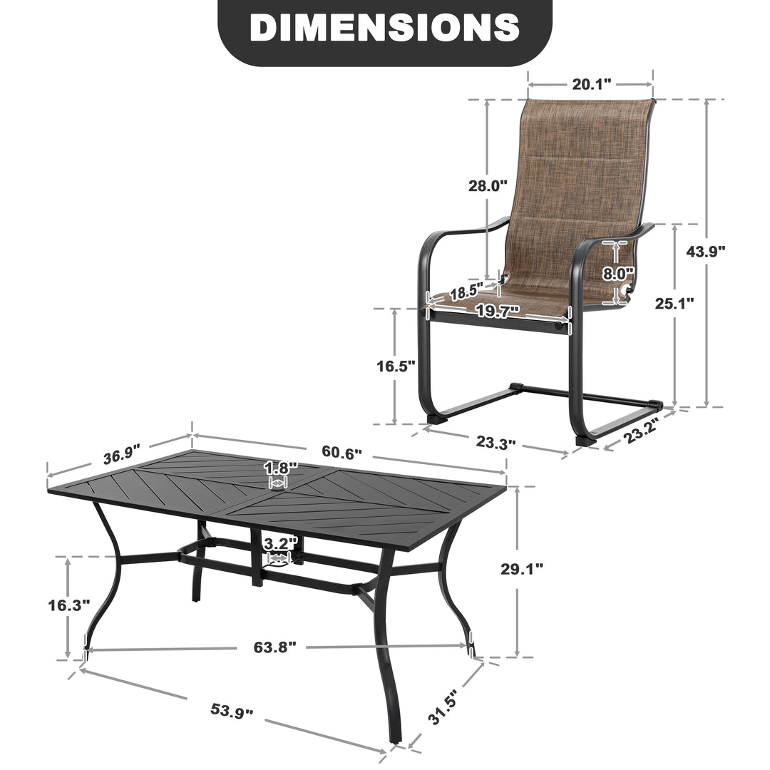 7-Piece Metal Padded Textilene Patio Dining Set with Umbrella Hole