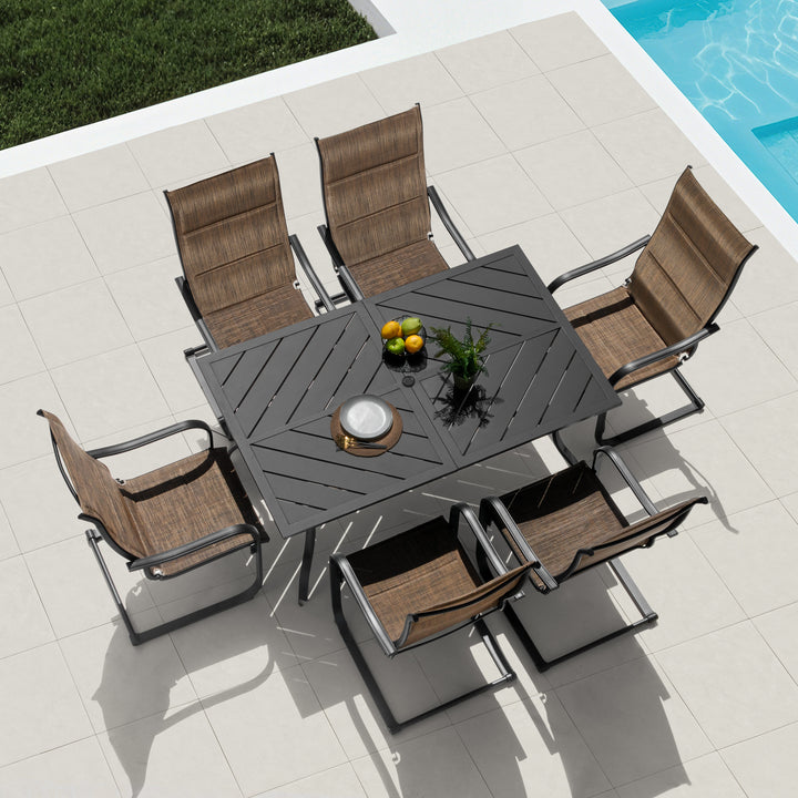 7-Piece Metal Padded Textilene Patio Dining Set with Umbrella Hole