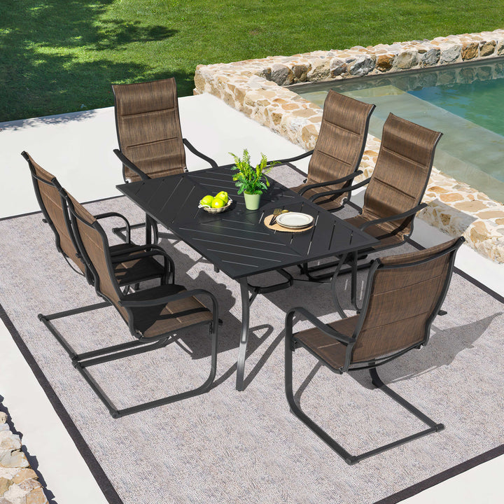 7-Piece Metal Padded Textilene Patio Dining Set with Umbrella Hole