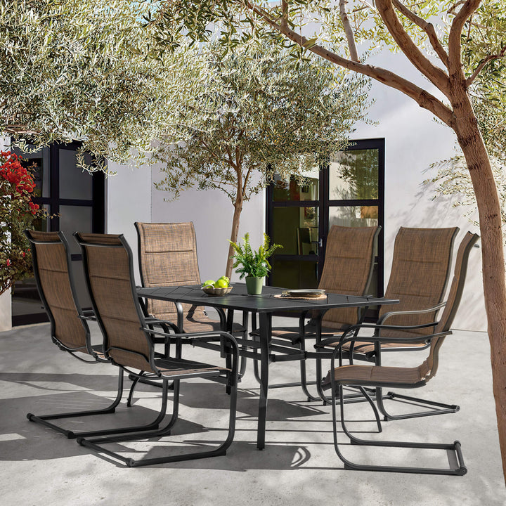7-Piece Metal Padded Textilene Patio Dining Set with Umbrella Hole