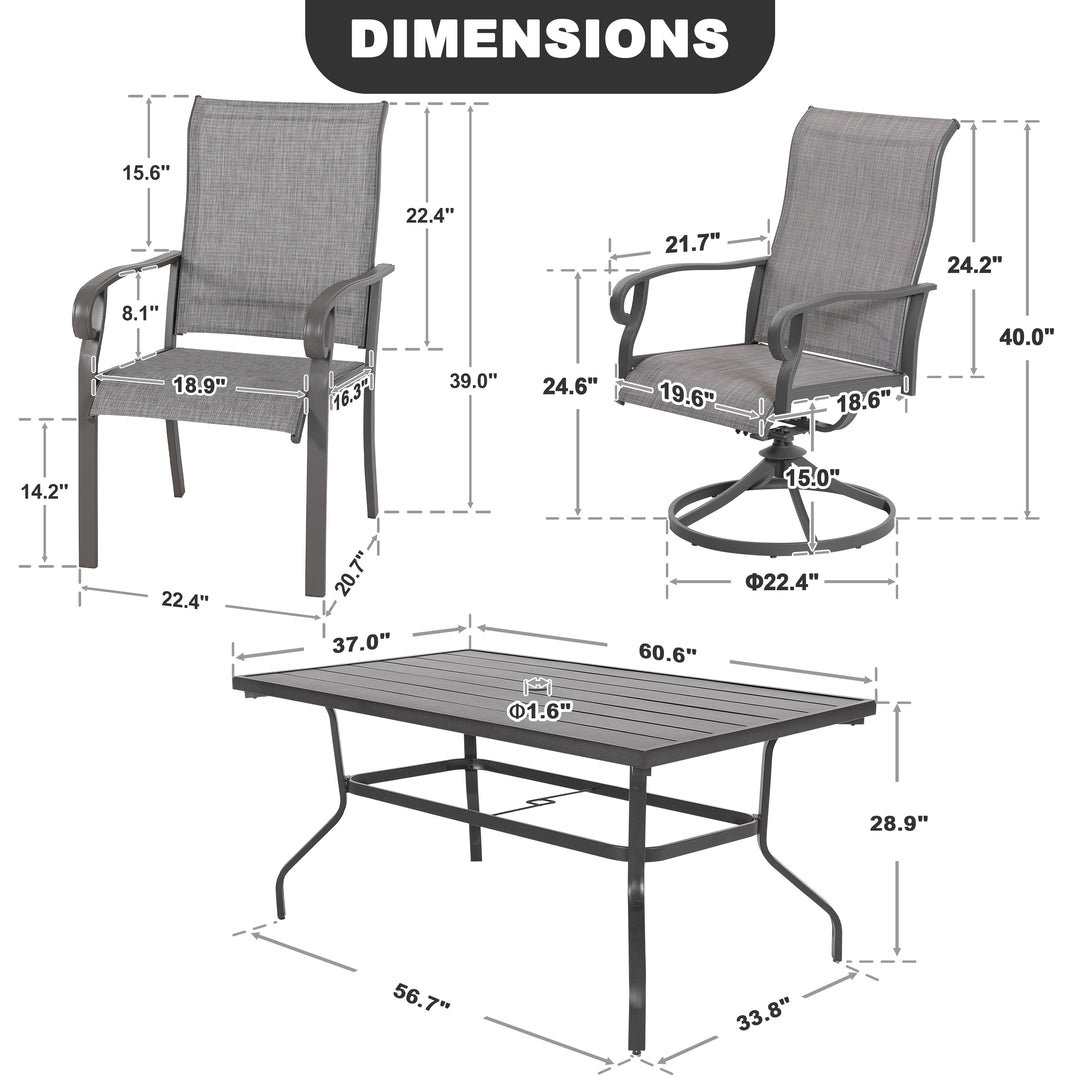 7-Piece Outdoor Textilene Dining Set with Umbrella Hole, Swivel Design