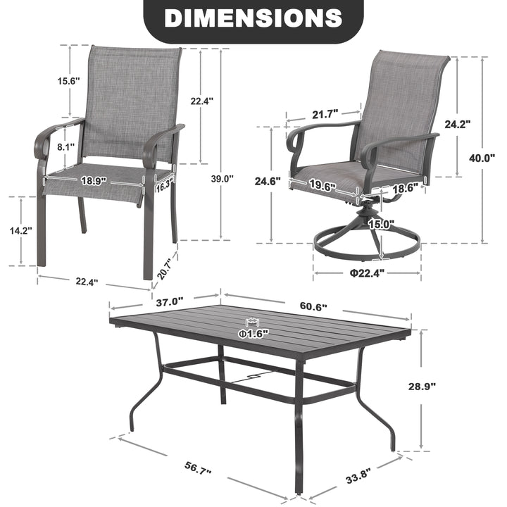 7-Piece Outdoor Textilene Dining Set with Umbrella Hole, Swivel Design