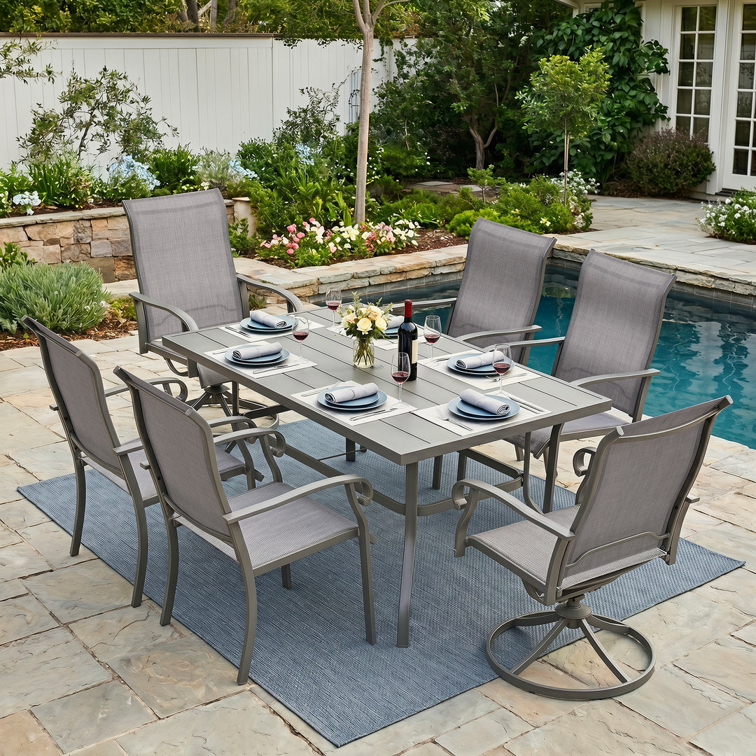 7-Piece Outdoor Textilene Dining Set with Umbrella Hole, Swivel Design