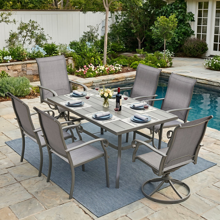 7-Piece Outdoor Textilene Dining Set with Umbrella Hole, Swivel Design