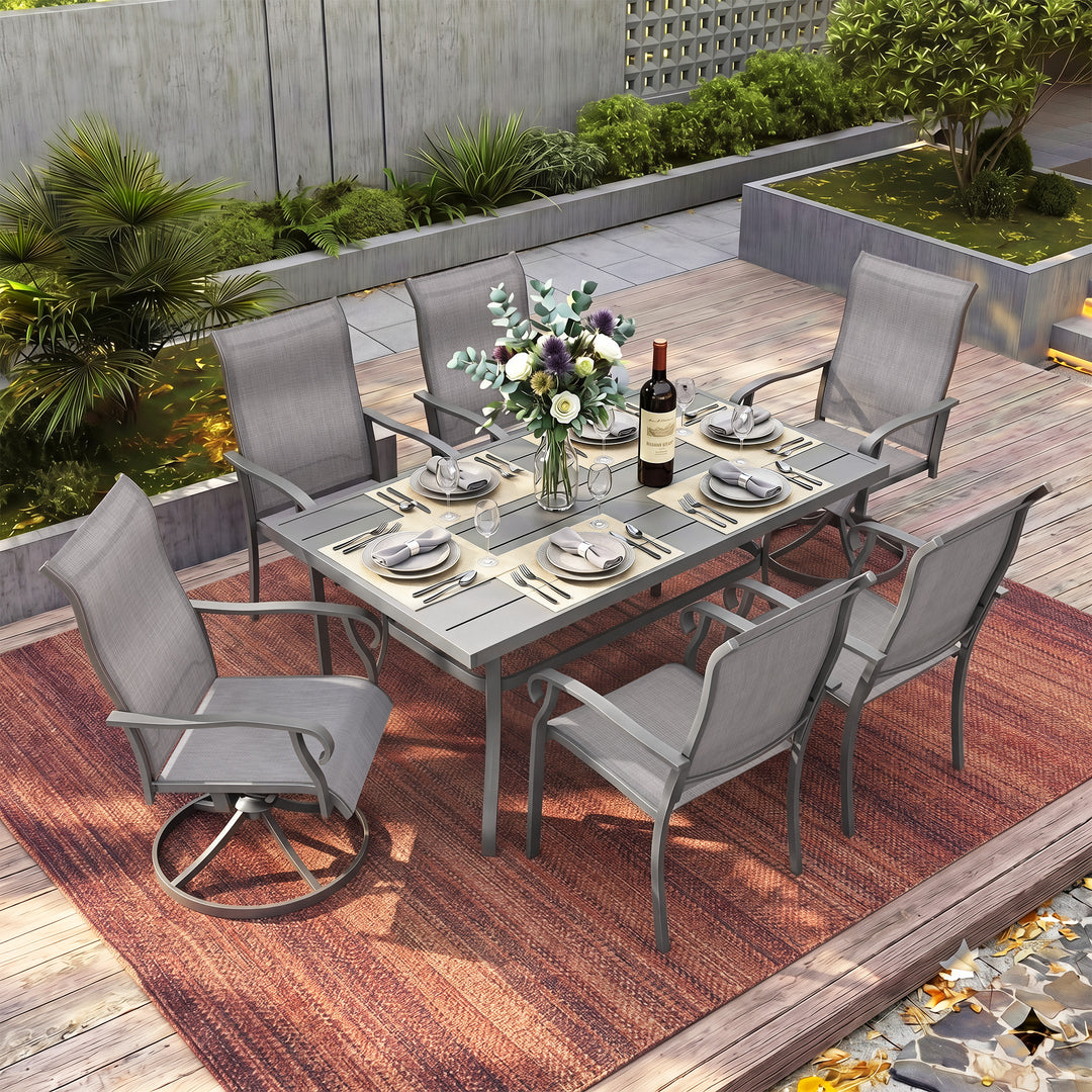7-Piece Outdoor Textilene Dining Set with Umbrella Hole, Swivel Design