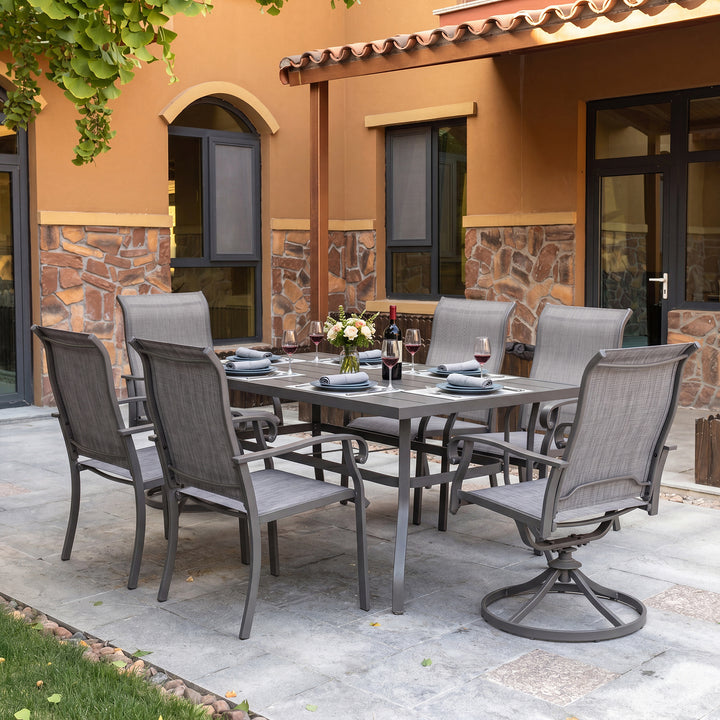 7-Piece Outdoor Textilene Dining Set with Umbrella Hole, Swivel Design