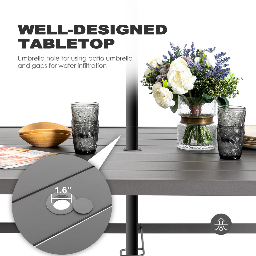 7-Piece Outdoor Textilene Dining Set with Umbrella Hole, Swivel Design