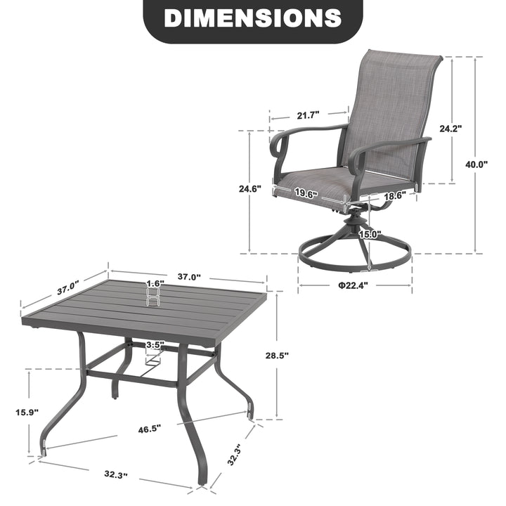 5-Piece Outdoor Dining Set with Umbrella Hole, Textilene Swivel Chairs