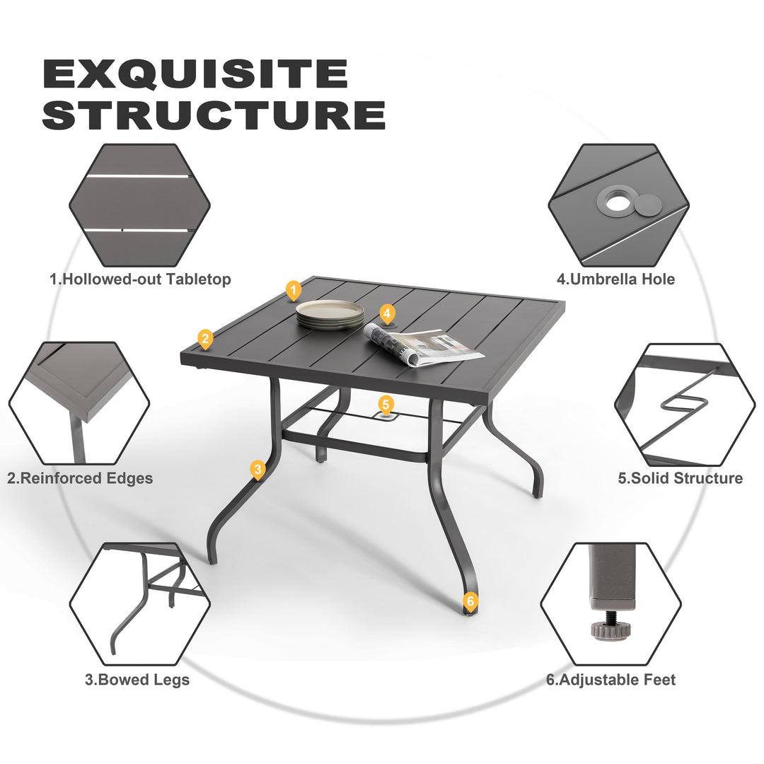 5-Piece Outdoor Dining Set with Umbrella Hole, Textilene Swivel Chairs