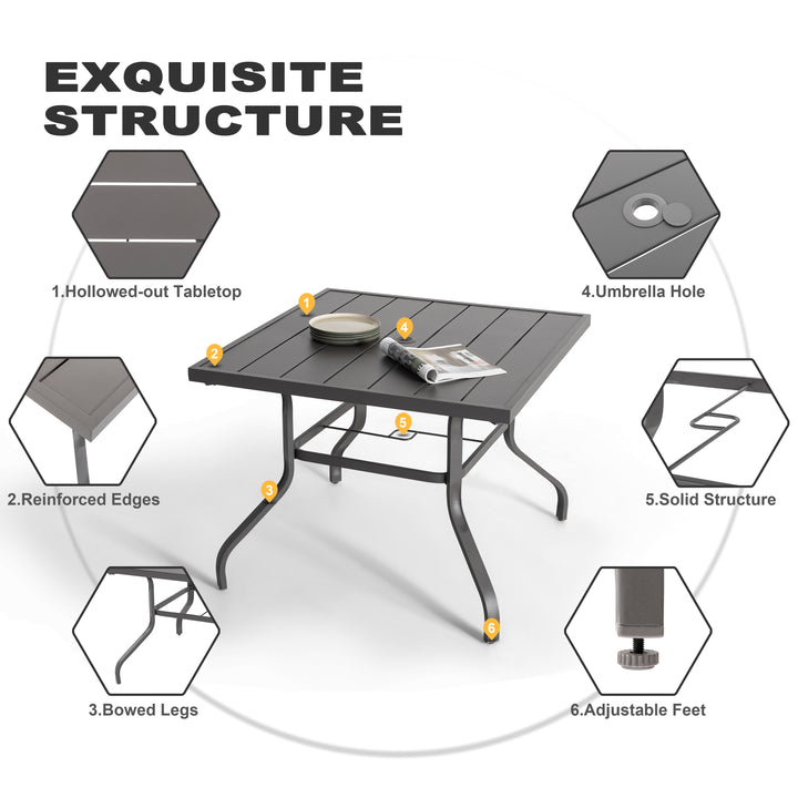 5-Piece Outdoor Dining Set with Umbrella Hole, Textilene Swivel Chairs