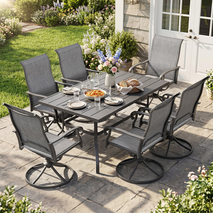 7-Piece Outdoor Dining Set with Umbrella Hole, Textilene Swivel Chairs