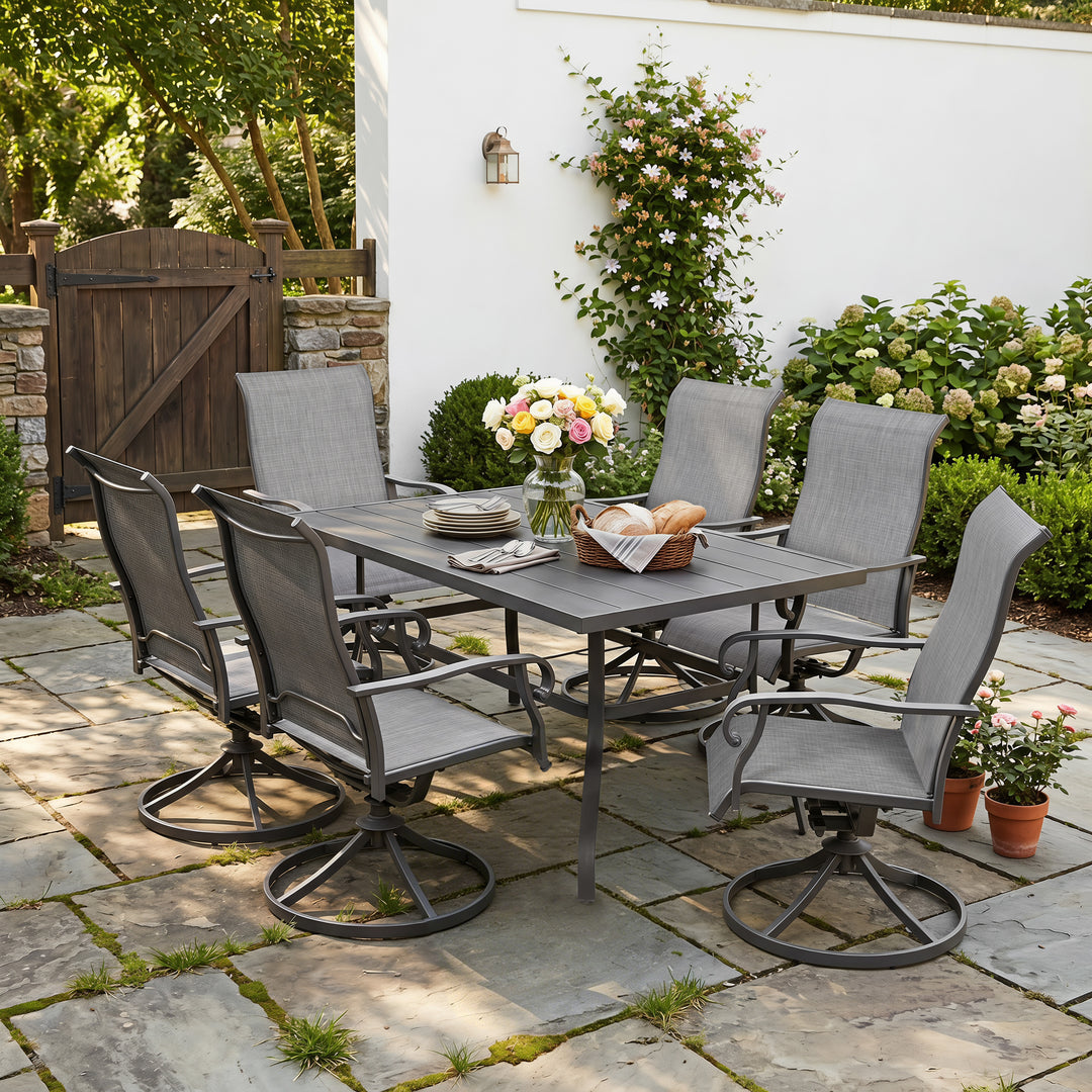 7-Piece Outdoor Dining Set with Umbrella Hole, Textilene Swivel Chairs