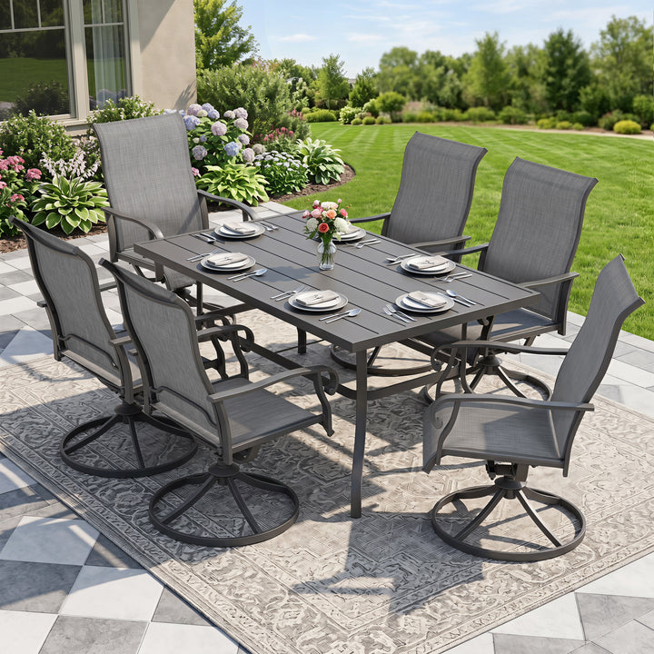 7-Piece Outdoor Dining Set with Umbrella Hole, Textilene Swivel Chairs