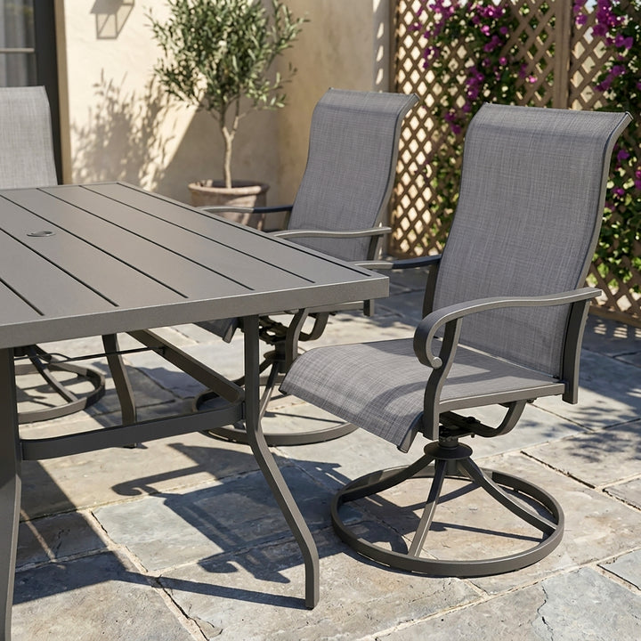 7-Piece Outdoor Dining Set with Umbrella Hole, Textilene Swivel Chairs